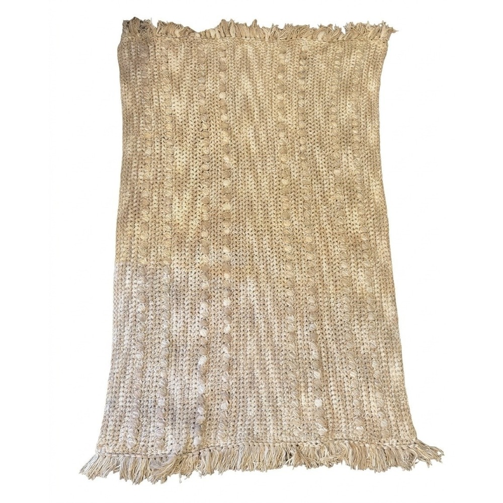 Vintage Handmade Crocheted Afghan Throw Blanket Bobble Stitch Fringe Boho 70x43